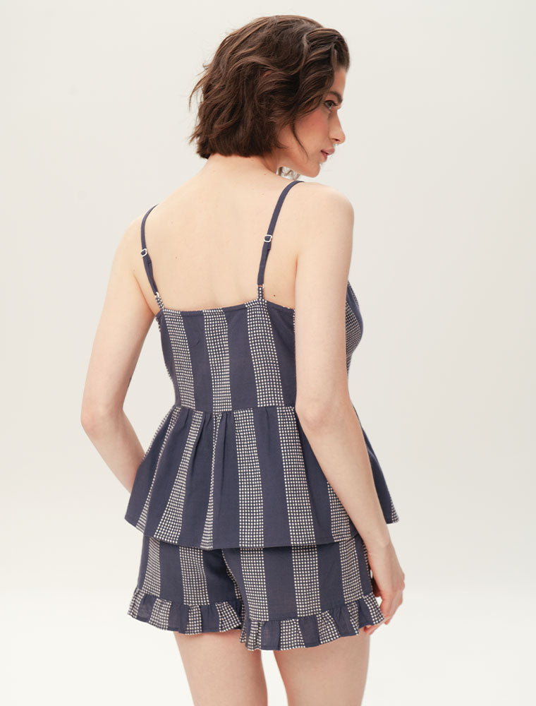 Strappy Ruffle Pajama Set with Shorts, Navy