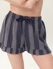 Strappy Ruffle Pajama Set with Shorts, Navy