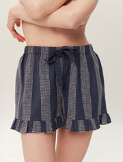 Strappy Ruffle Pajama Set with Shorts, Navy