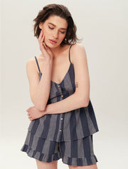 Strappy Ruffle Pajama Set with Shorts, Navy