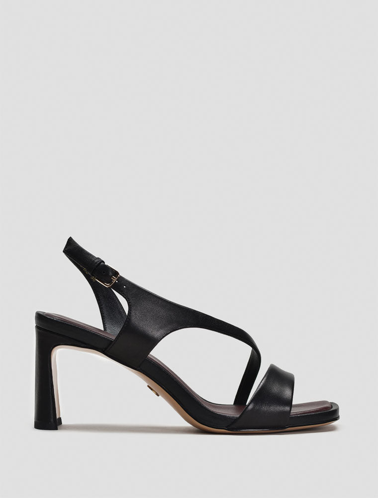 Strappy Sandals with Architectural Heel, Black