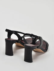 Strappy Sandals with Architectural Heel, Black