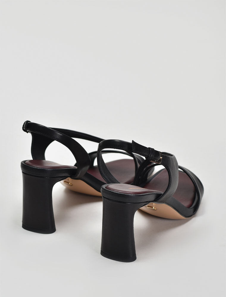 Strappy Sandals with Architectural Heel, Black