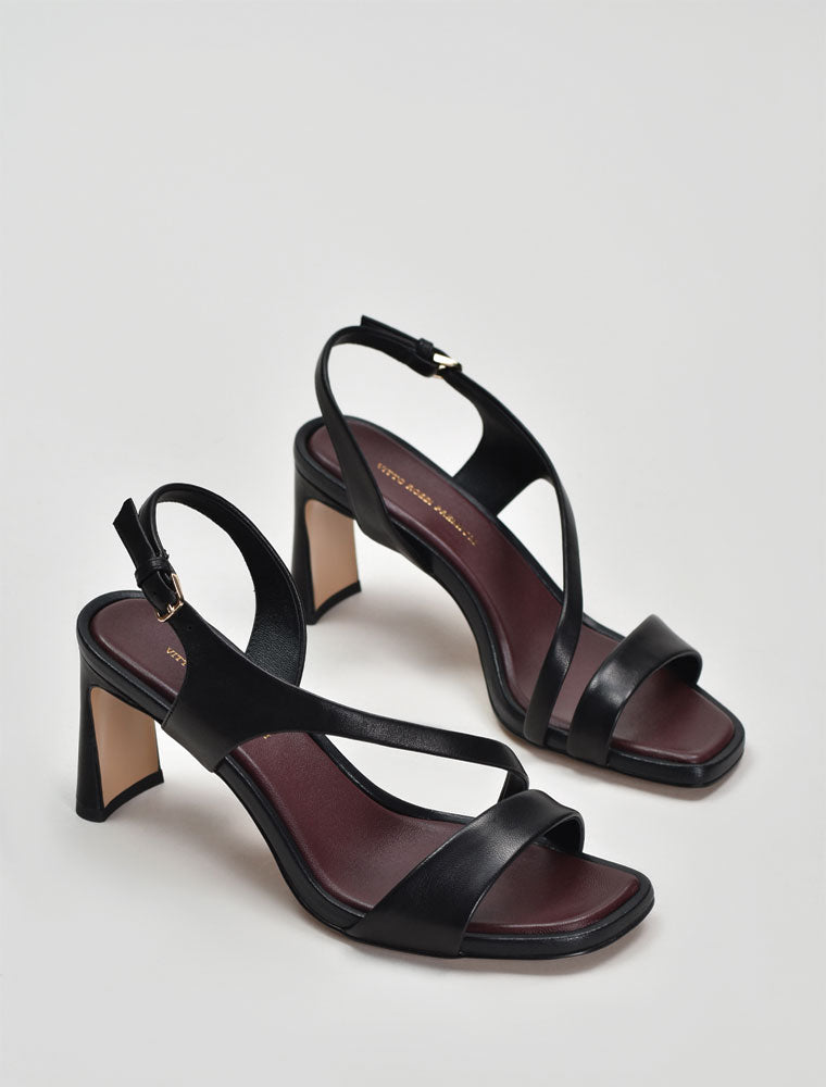 Strappy Sandals with Architectural Heel, Black