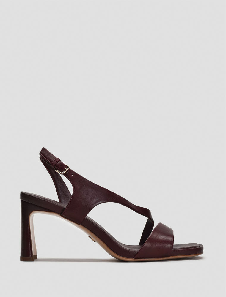 Strappy Sandals with Architectural Heel, Burgundy