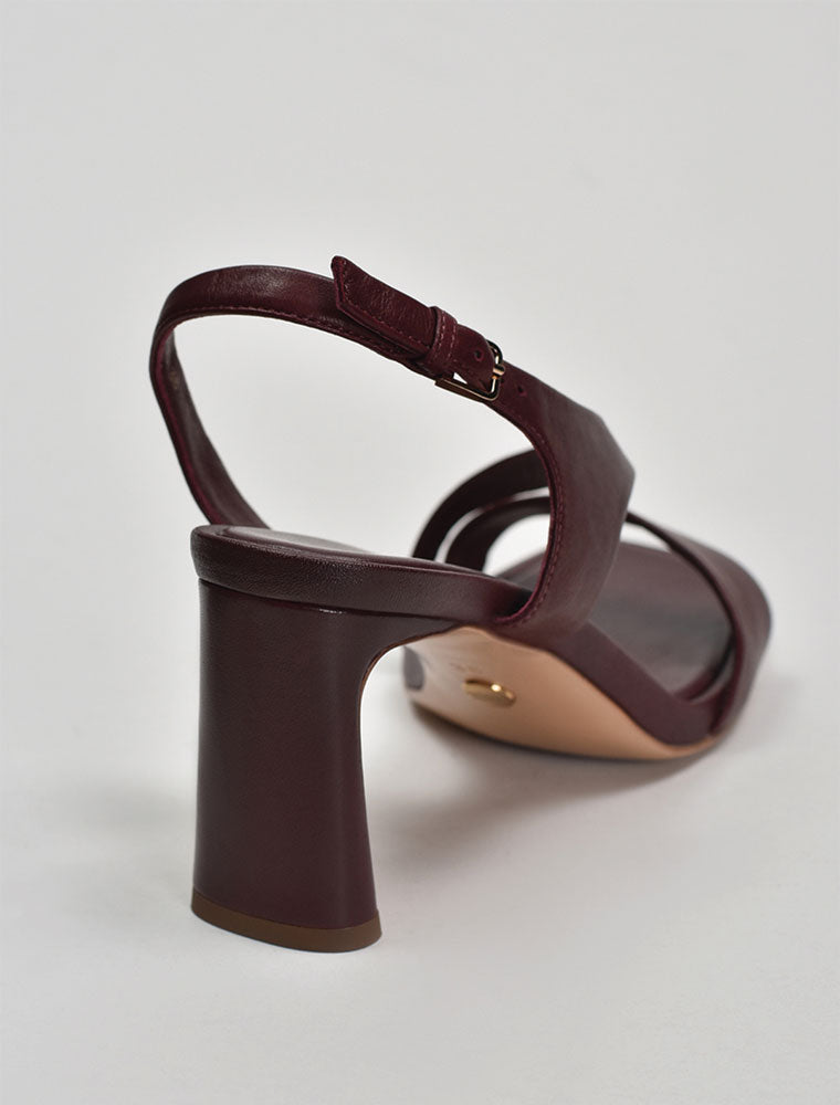 Strappy Sandals with Architectural Heel, Burgundy