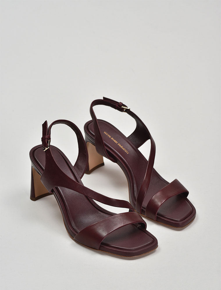 Strappy Sandals with Architectural Heel, Burgundy