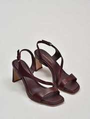 Strappy Sandals with Architectural Heel, Burgundy