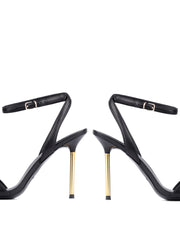Strappy Gold Metal Heel Sandals, Black