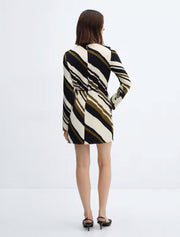 Stripped Mini Dress with Leather Belt, Multicolor