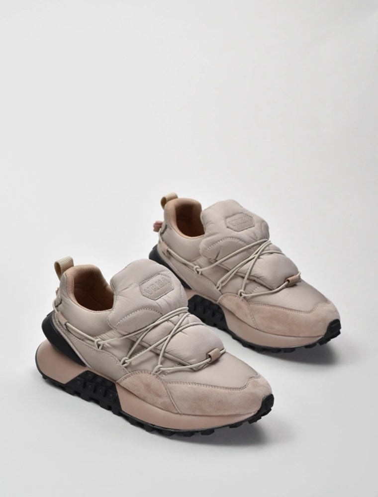 Suede Puffer Sneakers, Beige