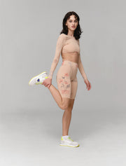 Suede Sneakers with Lime Green Sole, White/Grey