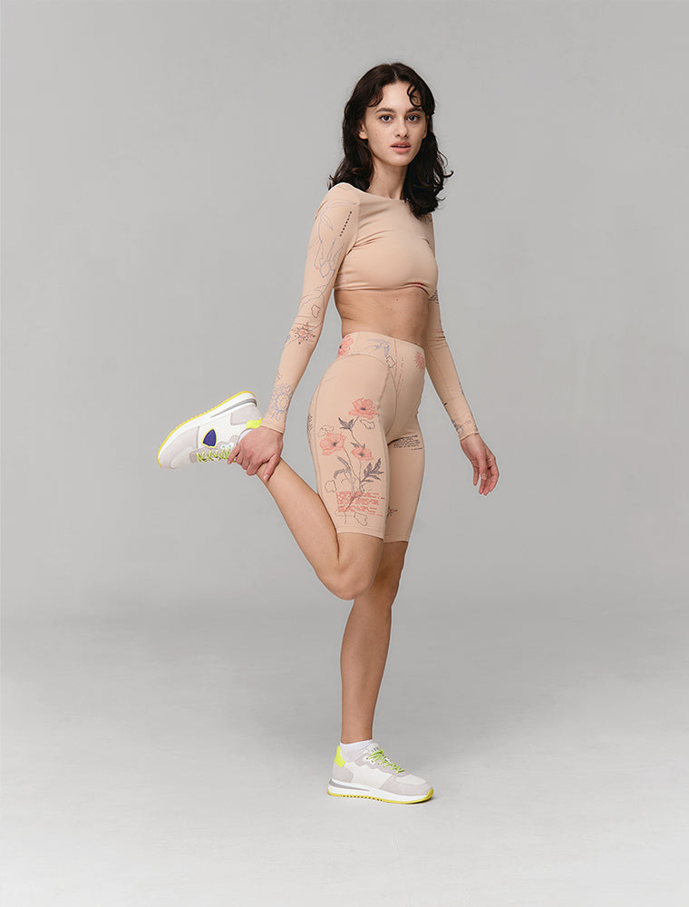 Suede Sneakers with Lime Green Sole, White/Grey