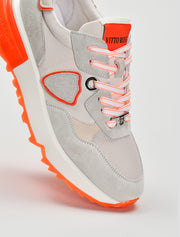 Suede Sneakers with Orange Sole, Beige/Orange