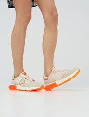 Suede Sneakers with Orange Sole, Beige/Orange