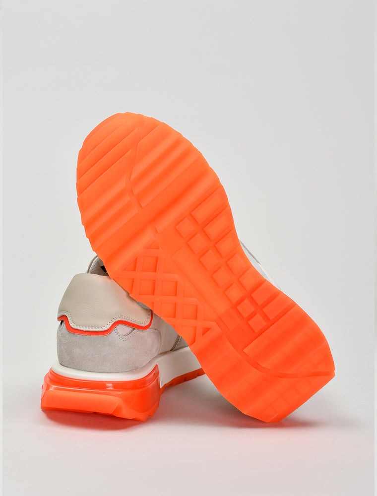 Suede Sneakers with Orange Sole, Beige/Orange