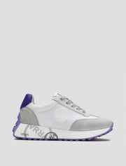 Suede Sneakers with Purple Sole, White/Grey