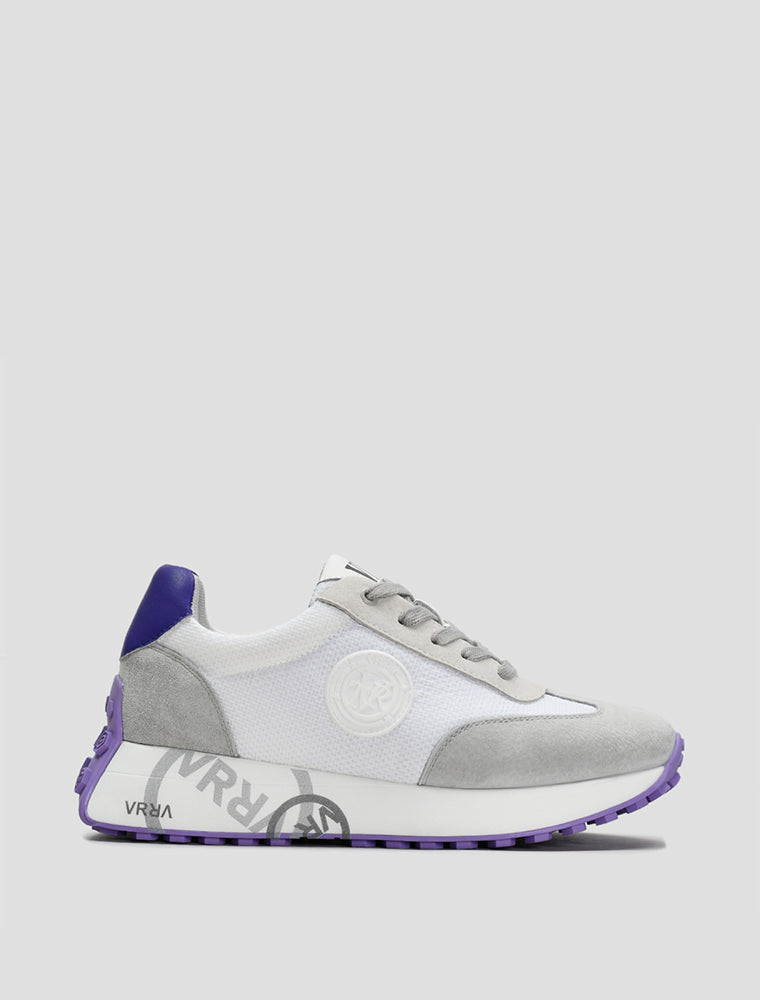 Suede Sneakers with Purple Sole, White/Grey