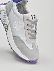 Suede Sneakers with Purple Sole, White/Grey