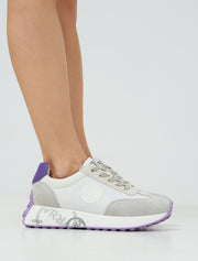 Suede Sneakers with Purple Sole, White/Grey