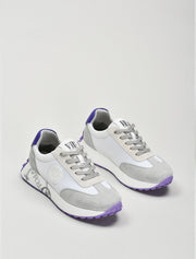 Suede Sneakers with Purple Sole, White/Grey