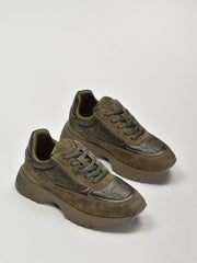 Suede & Textile Suede Runnies, Olive Green