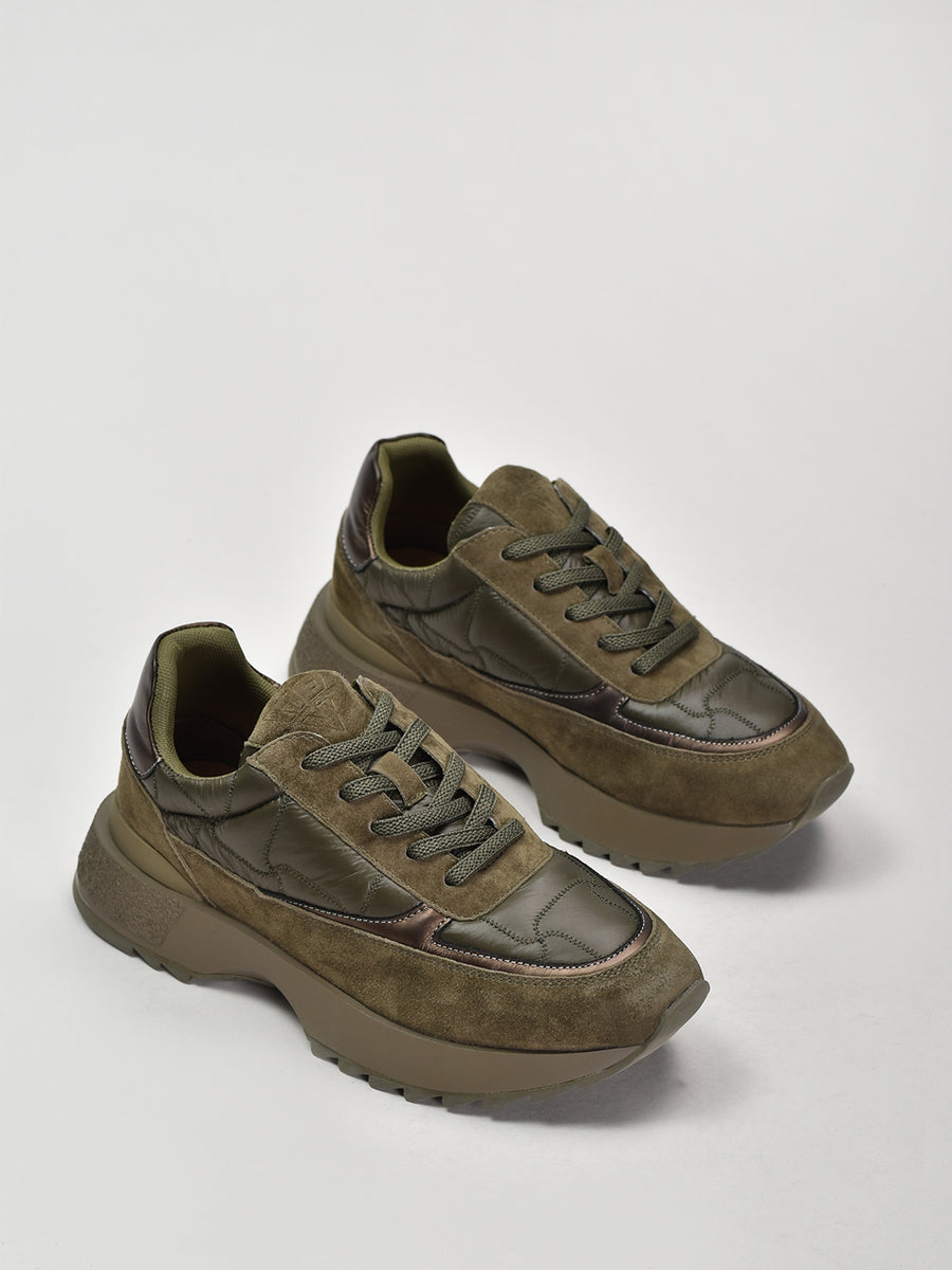 Suede & Textile Suede Runnies, Olive Green
