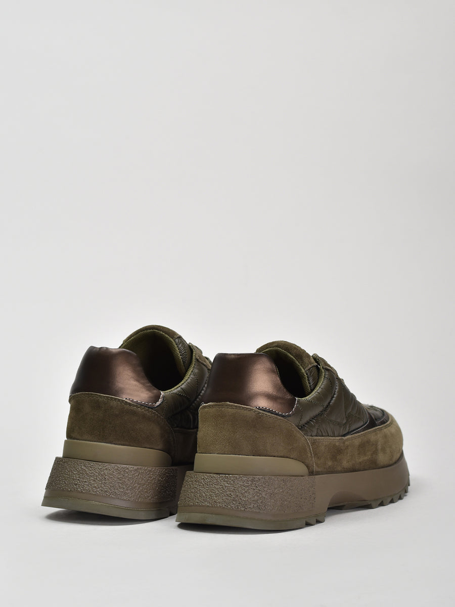 Suede & Textile Suede Runnies, Olive Green