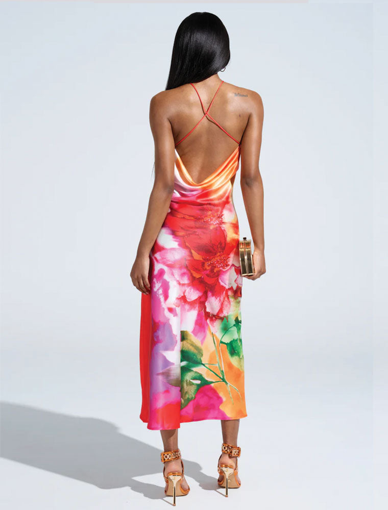 Sunset Floral Halter Midi Dress, Multicolor