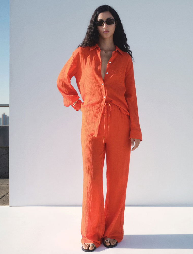 Textured Relaxed Pants, Orange