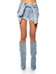 Tied Around Denim Short, Light Blue