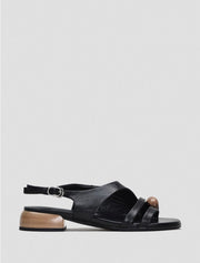 Toe Ring Sandal with Wooden Detail, Black