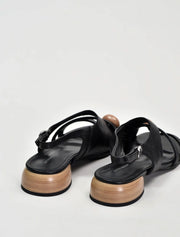 Toe Ring Sandal with Wooden Detail, Black