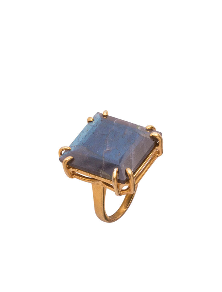 Tracey Ring, Square Labradorite, 14K Gold Plated