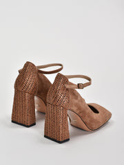 Tuscany Woven Block Heel Pump, Caramel