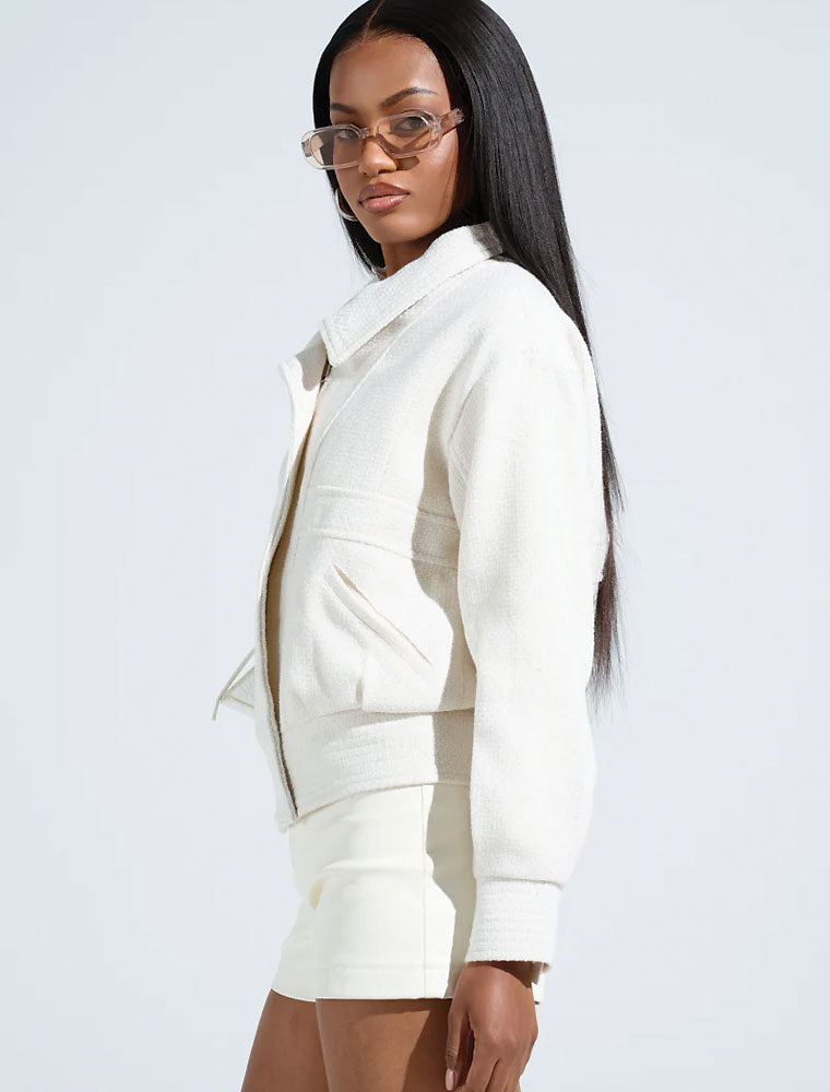 Tweed Bomber Jacket, Off-White
