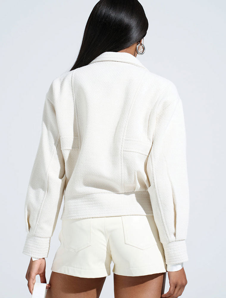 Tweed Bomber Jacket, Off-White