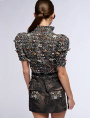 Tweed Mini Dress with Embellishments, Gray