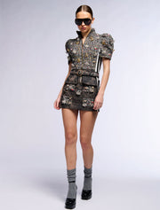 Tweed Mini Dress with Embellishments, Gray