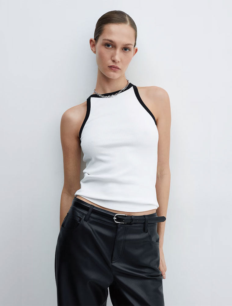 Two Tone Basic Tank, White