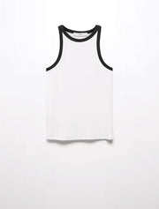 Two Tone Basic Tank, White