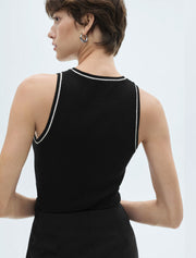 High Neck Two Tone Tank, Black