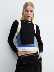 Ribbed Sweater with Zipper, Multicolor