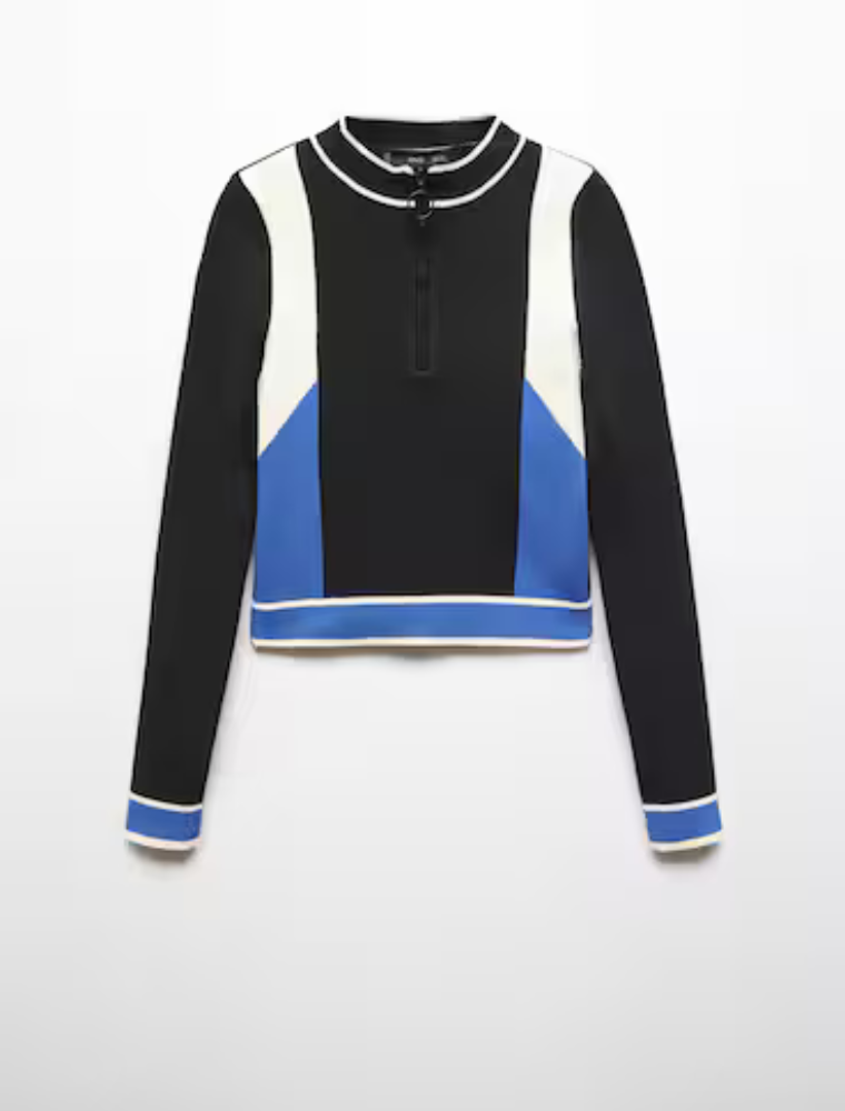 Ribbed Sweater with Zipper, Multicolor