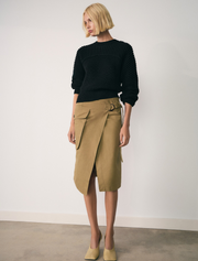 Belted Midi Cargo Skirt, Camo Green