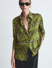 Silky Crescent Print Blouse, Bright Green