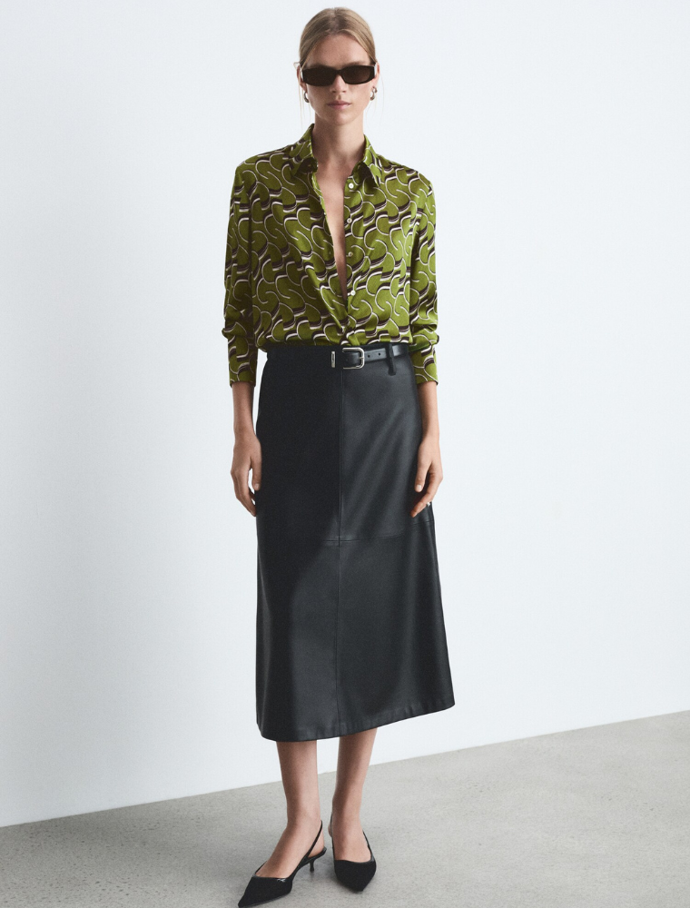 Silky Crescent Print Blouse, Bright Green