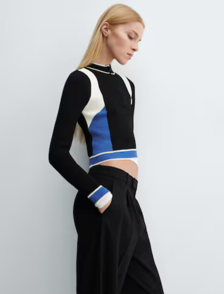 Ribbed Sweater with Zipper, Multicolor