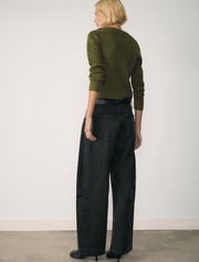 Round Neck Sweater with Gold Shoulder Buttons, Olive