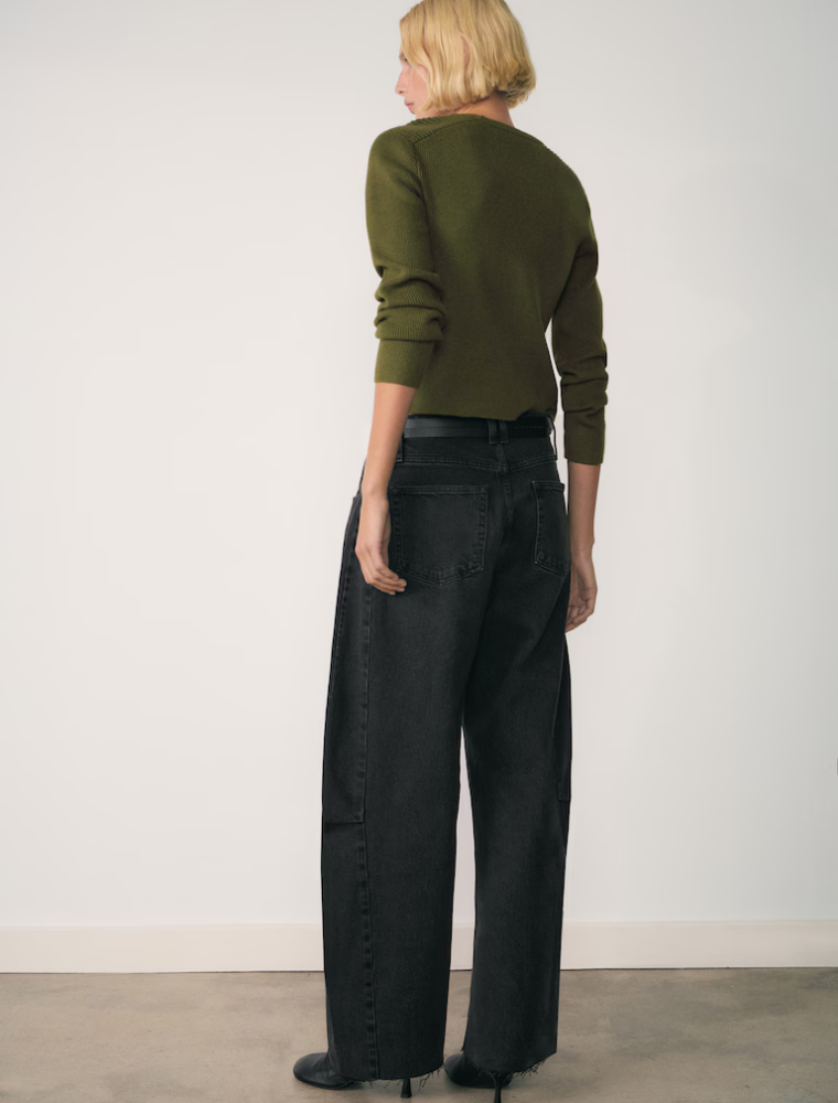 Round Neck Sweater with Gold Shoulder Buttons, Olive